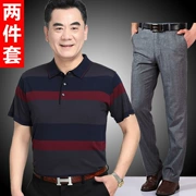 Bố phù hợp với mùa hè 40-50 trung niên 60 tuổi 70 mùa hè hai mảnh phù hợp với người đàn ông trung niên của ngắn tay T-Shirt