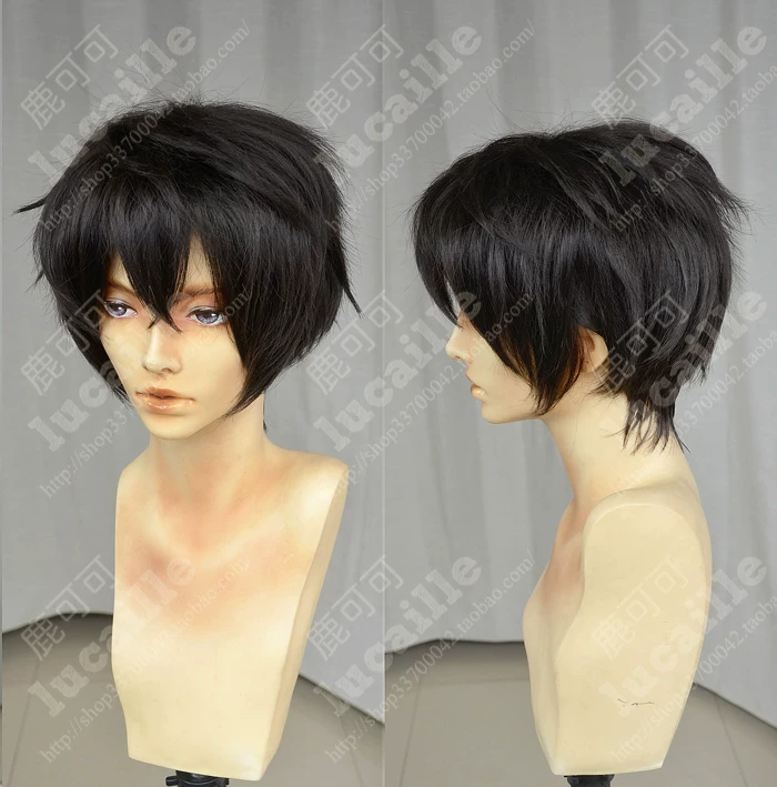 School black wig, adds volume, men's style, cosplay