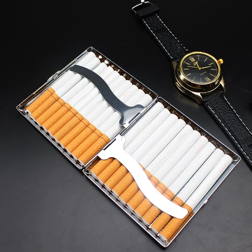 Классическая 20 сигаретная коробка Ультра -типичная автоматическая автоматическая пуля -крышка творческая личность переворачивается металлическая портативная мужская сигаретная коробка сигарет