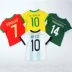 2018 World Cup cha mẹ và con mặc bé ngắn tay gia đình ba ba cổ jersey t-shirt Argentina Brazil Đức thủy triều Trang phục dành cho cha mẹ và con