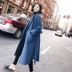Len Nizi khói áo khoác màu xanh 2017 mới của Hàn Quốc phiên bản của phần dài của eo với áo len nữ quần áo mùa đông Trung bình và dài Coat