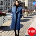 Smoky áo khoác màu xanh nữ phần dài Hàn Quốc Albaka len chic Hepburn gió mùa đông dày áo len mẫu áo dạ ngắn đẹp 2021 Áo khoác dài