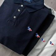 Pháp ba màu thêu thêu bông dài chủ yếu giặt bông chà nhám ve áo T-shirt nam áo polo nam kích thước lớn quần áo nam