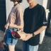 2017 những người yêu thích mùa hè mới Hàn Quốc phiên bản của lỏng ngắn tay T-Shirt hoop trang trí vòng cổ màu rắn nam giới và phụ nữ áo triều quần áo nam Áo khoác đôi