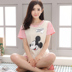 2018 nữ mùa hè phong cách mới có thể được đeo bên ngoài ngắn tay cotton cộng với phân bón XL ladies đồ ngủ nhà dịch vụ phù hợp với Hàn Quốc phiên bản đồ ngủ pijama Bộ Pajama