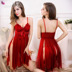 Ren sling Nightdress Nữ mùa hè Mùa đông Kích thước lớn Đồ ngủ gợi cảm Trong suốt Tulle Sao Sexy Đồ lót dành cho người lớn áo choàng mùa đông Đêm đầm