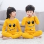 Quần áo trẻ em quần bé trai và bé gái Bộ đồ lót cotton cho trẻ em mùa xuân và mùa thu mỏng tay dài mùa thu quần áo điều hòa không khí bộ nỉ nhung cho bé gái