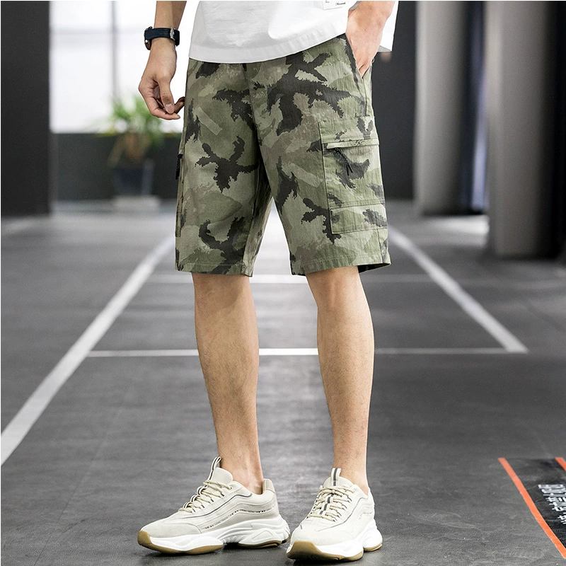 Semir thủy triều thương hiệu GleMall thoáng mát khóa thấp ngụy trang bỏ túi quần short nam giản dị - Quần short