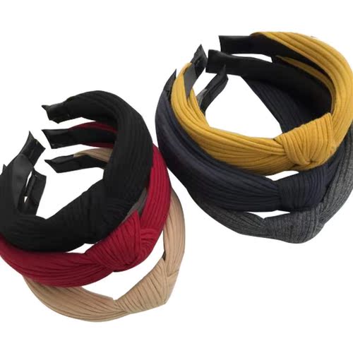 Korean Edition Wide Edge Knitted Fabric Simple Japanese and Korean Fashion Student's Stripe Knotting Headband