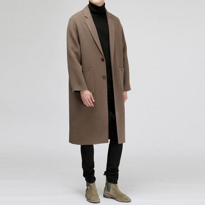 2017 mùa đông mới người đàn ông Hàn Quốc đôi phải đối mặt với cashmere coat len ​​nam phần dài áo len coat men áo khoác nam có mũ Áo len