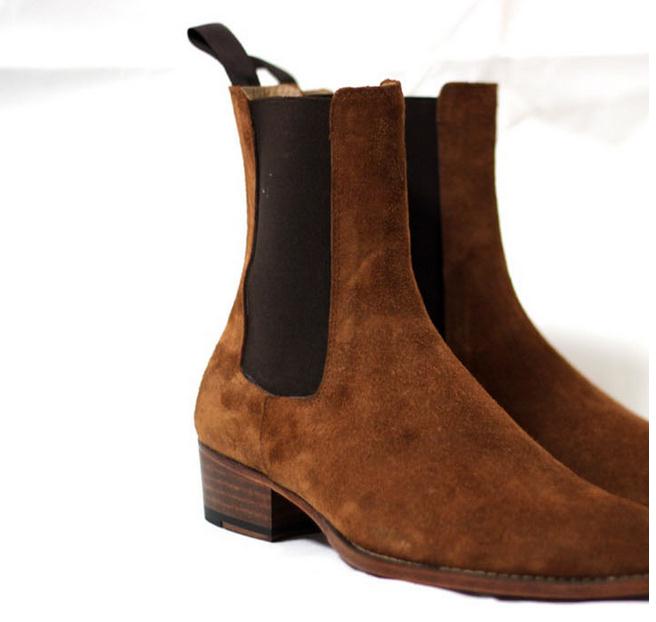 Brown, 4Cm HeelEurope and America summer CHELSEA BOOT Chelsea boots male Sharp point genuine leather Britain Deer skin Gao Bang Martin boots male tide