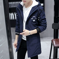Áo khoác nam mùa đông cộng với nhung dày phiên bản Hàn Quốc của phần dài quần áo cotton ấm áp áo khoác trẻ trung trùm đầu áo khoác cotton mỏng menswear áo khoác thể thao