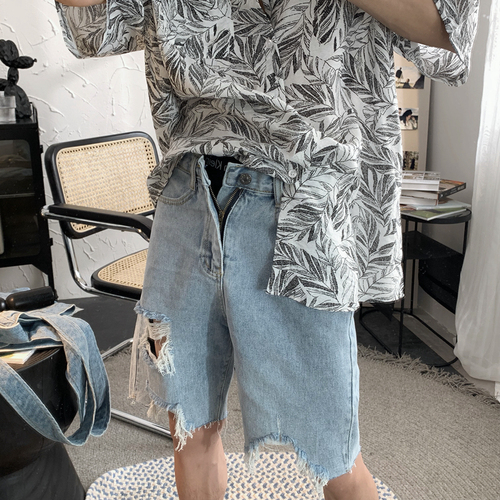Hole jeans Korean Trend shorts summer loose thin 5-point pants trend