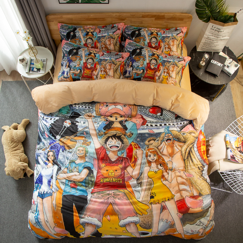 Pirate King 5Cartoon comic Naruto sheet Four piece suit Yu Zhibo Weasel Quilt cover sheet dormitory Three piece set thickening keep warm