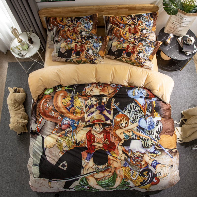 Pirate King 2Cartoon comic Naruto sheet Four piece suit Yu Zhibo Weasel Quilt cover sheet dormitory Three piece set thickening keep warm