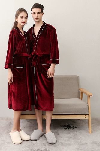 Демисезонный японский длинный банный халат для влюбленных подходит для мужчин и женщин, шелковая бархатная прохладная пижама, средней длины