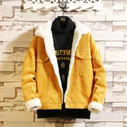 Áo khoác lông cừu nam mùa đông 2018 mới áo khoác cotton màu vàng phiên bản Hàn Quốc của đôi giày công sở vải nhung nam