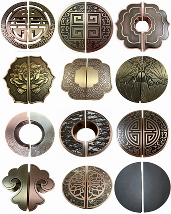 Tay nắm cửa tròn mới của Trung Quốc, tay nắm cửa gỗ hình bán nguyệt, tay nắm cửa kính Xiangyun bằng đồng cổ, khắc tùy chỉnh