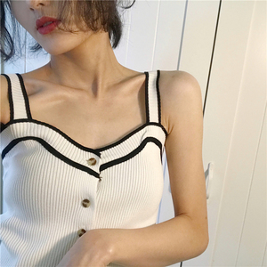 Mùa xuân mới retro Hồng Kông hương vị chic gió 3 màu đan dây đeo khí ngắn phần mỏng giảm béo đàn hồi vest