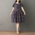 Bông và vải lanh ăn mặc nữ ngắn tay 2018 mùa hè mới Hàn Quốc phiên bản của lỏng kích thước lớn văn học retro floral linen váy dài