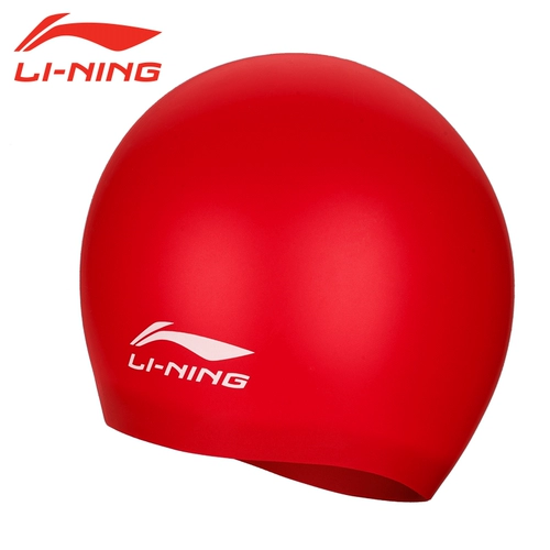 Li Ning, плавательная шапочка подходит для мужчин и женщин, силиконовая кепка, водонепроницаемый черный профессиональный плавательный аксессуар для плавания