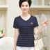 Trung niên và phụ nữ cao tuổi của mùa hè ngắn tay T-Shirt 40-50 tuổi mẹ nạp mùa hè sọc bông áo sơ mi nữ thời trang trung niên nữ Phụ nữ cao cấp