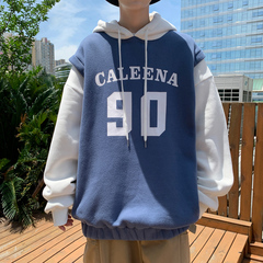 超火cec假兩件衛衣學院風秋季外套韓版連帽寬鬆百搭ins港風上衣