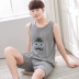 Của nam giới Đồ Ngủ Tank Sleeve Vest Bông Lỏng Mỏng Tay Áo Quần Short Teen Junior High School của Nam Giới Mùa Hè Bộ Bộ Pajama