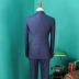 Bộ đồ đôi ngực mùa hè mỏng phần áo khoác kiểu Anh ve áo sọc xanh sọc mỏng công sở phù hợp với nam giới - Suit phù hợp