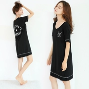 Modal nightdress nữ mùa hè cotton Hàn Quốc ngắn tay lỏng lẻo mùa xuân tươi mát và mùa thu đồ ngủ phần mỏng có thể được mặc bên ngoài dịch vụ nhà