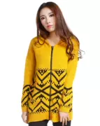 Ai Yiyi quầy đích thực phụ nữ giản dị mô hình hình học áo khoác trùm đầu áo len cardigan 170116079