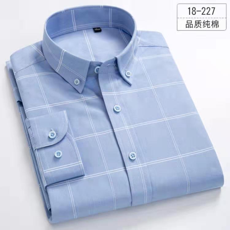 18-227Paul High grade pure cotton lattice stripe oxford shirt male Increase fertilizer Youth and middle age Cotton Big size shirt tide