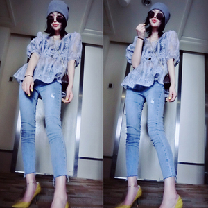 GQ Nữ Hoàng Châu Âu Trạm Mùa Hè Phụ Nữ 2018 Mới Châu Âu Hàng Hóa Trạm Độ Ẩm khí Joker sexy quan điểm ren voan áo sơ mi