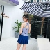 Áo tắm nữ Hàn Quốc phiên bản của chia hai mảnh sọc Slim mỏng ngực nhỏ thu thập boxer váy dây đeo bãi biển áo tắm