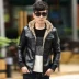 Áo khoác da nam PU Winter Youth Motorcycle Jacket Trend Plus Velvet Dày Trùm da Áo khoác nam Hàn Quốc Slim - Quần áo lông thú