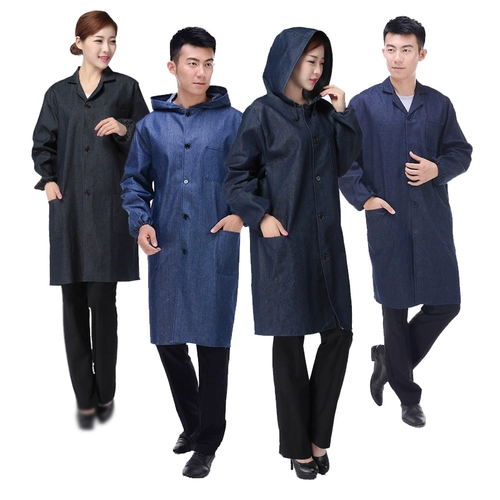 Джинсовый длинный нагрудник для работы, демисезонный износостойкий лонгслив