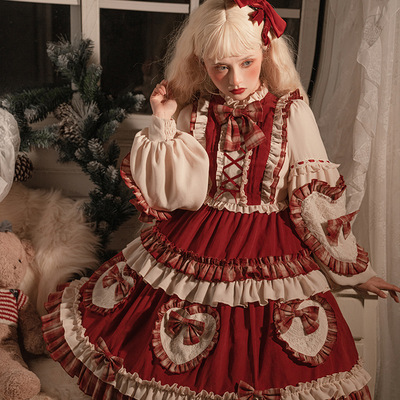 taobao agent Little Red Riding Hood, genuine cute dress, Lolita style, long sleeve, Lolita OP