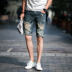 Mùa hè của nam giới xã hội denim mỏng 4 bốn quần short Hàn Quốc phiên bản của người đàn ông màu đỏ nhanh với 5 điểm năm quần xu hướng Cao bồi