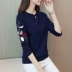 Áo len nữ xuân hè 2019 nữ mới phiên bản Hàn Quốc cổ tròn cổ áo len dài tay áo len nữ thêu - Đan Cardigan