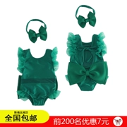 Áo tắm cô gái trẻ 1-2-3-4 tuổi trẻ em mùa hè màu rắn bay tay áo dính liền bé bơi quần áo