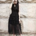 Mùa thu mới của Hàn Quốc tính khí thời trang lưới khâu vest dress phù hợp với cổ áo eo slim mid-length