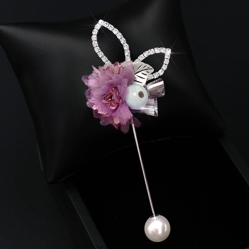 韩国胸针女配饰气质布艺饰品简约水晶蝴蝶一字插针水钻胸花别针