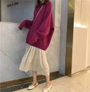 Phụ nữ mang thai Hàn Quốc 2018 mùa thu lỏng hoang dã đơn giản áo thun dệt kim màu đơn giản áo len dệt kim