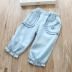 Cô gái cắt quần mùa hè cotton phần mỏng nữ bé quần short denim thoáng khí cô gái nhỏ quần âu Hàn Quốc phiên bản của vừa và nhỏ Quần jean