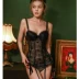 Đồ lót nữ corset gợi cảm Quần áo xương cá màu đen gợi cảm mỏng manh với vòng thép tập hợp bộ garter ren - Siêu mỏng