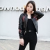 Da phụ nữ áo khoác mùa xuân 2018 mới của Hàn Quốc áo khoác ngắn pu da sinh viên mỏng thêu xe máy quần áo áo khoác