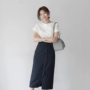 Ifu Hàn Quốc mua áo sơ mi nữ mùa hè mới nữ khí chất cổ tròn màu rắn tay ngắn bằng vải lanh nhẹ - Áo sơ mi sơ mi bò nữ dài tay