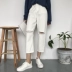 Mùa xuân năm 2018 mới của Hàn Quốc bf gió lỗ cao eo jeans nữ lỏng mỏng quần chân rộng sinh viên chín quần