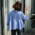 Nhỏ tươi sọc áo sơ mi nữ mùa xuân và mùa hè mới của Hàn Quốc phiên bản của lỏng tie năm điểm tay áo ve áo ngắn áo sơ mi búp bê áo sơ mi ngắn tay Áo sơ mi