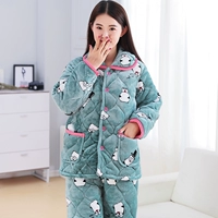 Đồ ngủ phụ nữ mùa đông ba lớp dày bông nữ san hô lông cừu flannel mùa thu cotton áo ấm bên ngoài mặc dịch vụ nhà thời trang mặc nhà